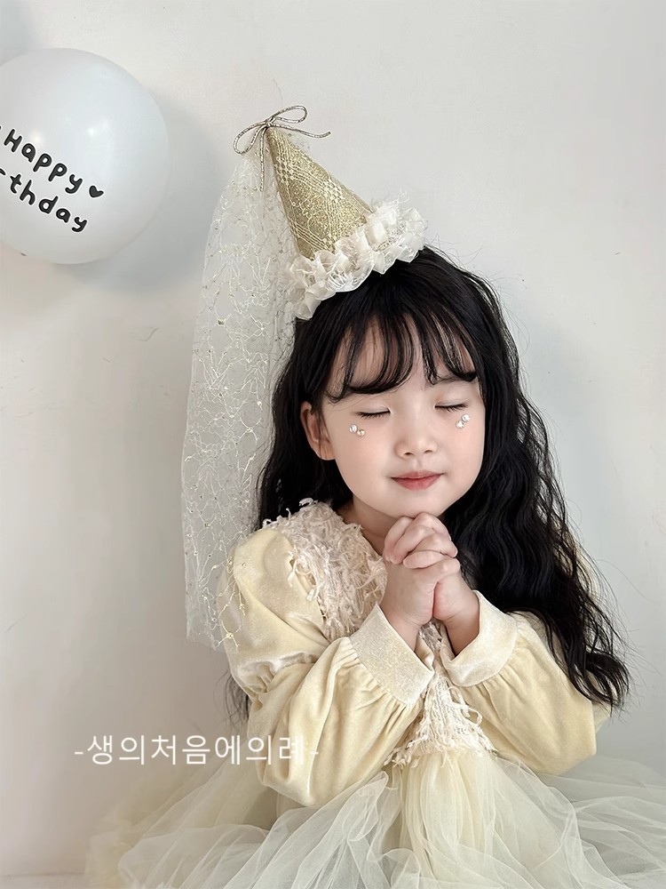 Kẹp mũ sinh nhật công chúa, kẹp tóc hình mũ 3d đính voan xinh xắn