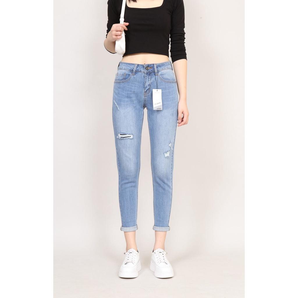 Quần Jean Nữ Boyfriend Baggy Rách Vá 1 Ô Bên Phải Co Dãn Gấu Thường CT JEANS