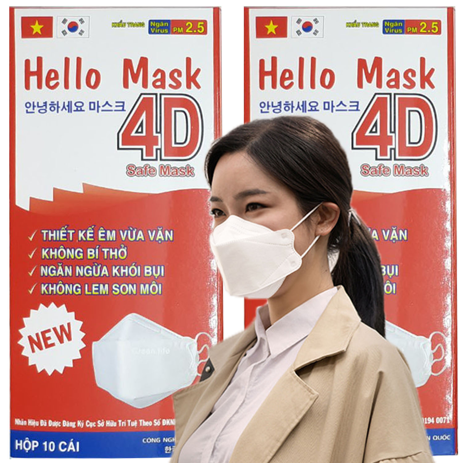 2 Hộp 20 cái Khẩu trang 4D Hello Mask cao cấp bảo vệ hô hấp kháng khuẩn , chống bụi siêu mịn PM2.5 ; tặng 1 móc treo khóa mica