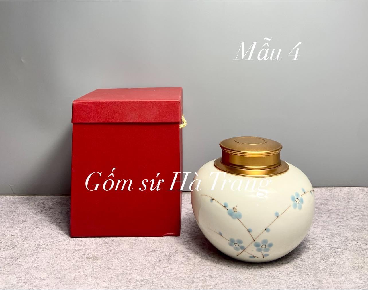 Hộp đựng chè hộp nắp kín đa năng gốm sứ Bát Tràng cao cấp men kem vẽ tay