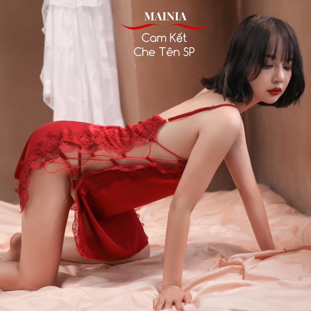 Đầm Ngủ Váy Ngủ Lụa Satin Dây Rút 2 Bên Sườn Sexy Gợi Cảm Cao Cấp Mainia Shop