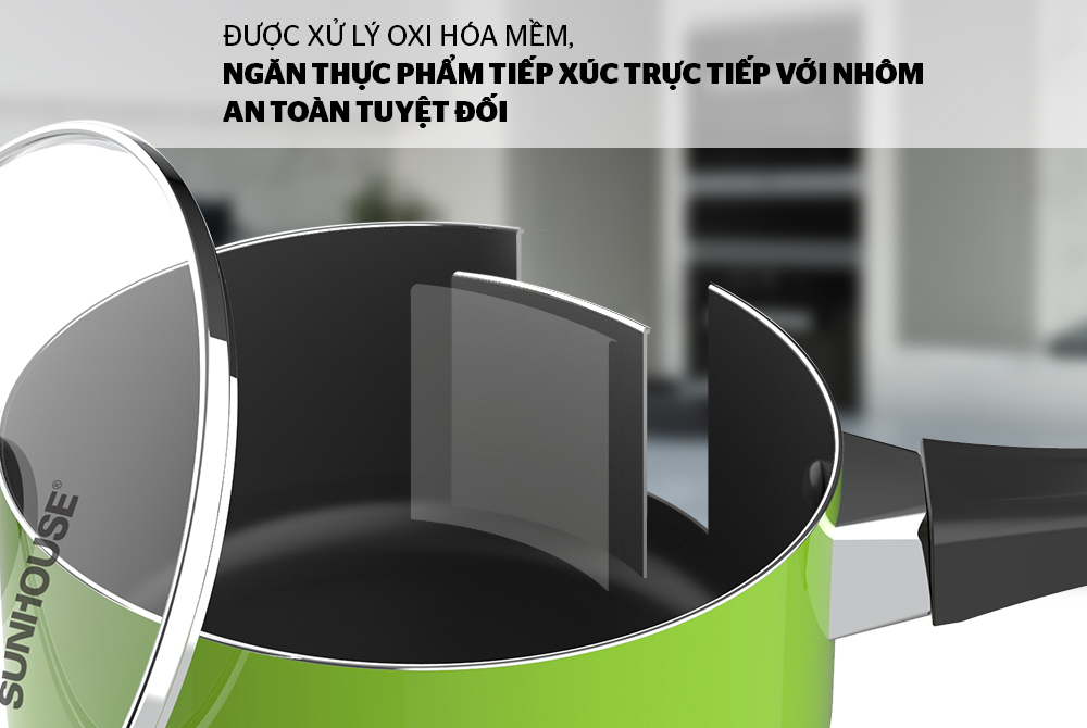 Nồi Quấy Bột Chống Dính Sunhouse SHG-MP14 Màu Xanh - Kích thước 14 cm, Không dùng được cho bếp từ, truyền nhiệt nhanh, giữ nhiệt tốt
