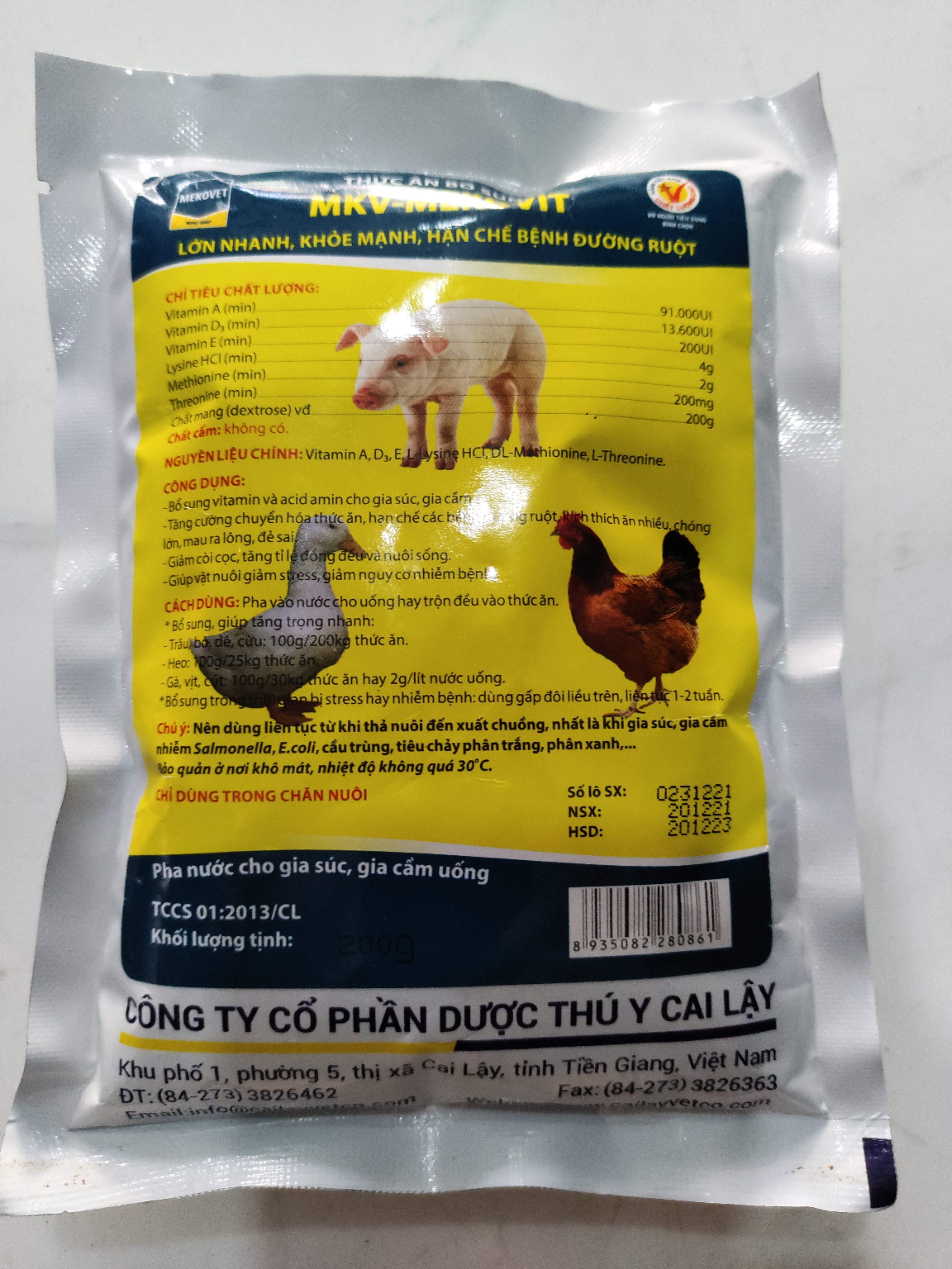 Thức ăn bổ sung MKV Mekovit Bổ sung vitamin và acid amin cho gia sú gia cầm, Giảm còi cọc, giảm stress