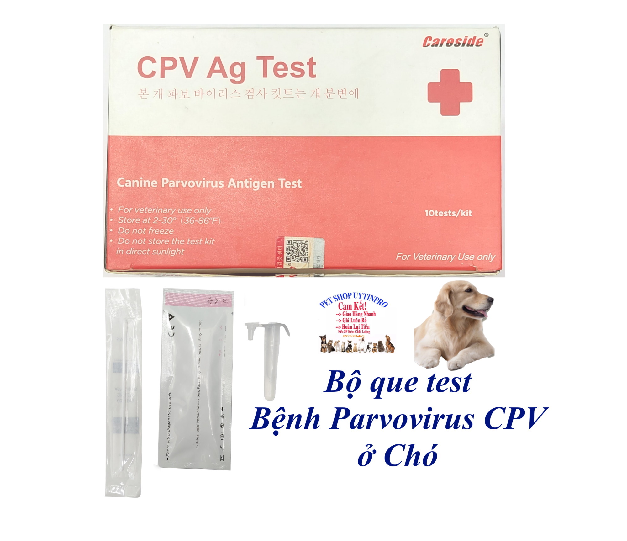 Bộ que test bệnh Pavor CPV ở Chó - CPV Ag Test Canine Parvovirus Antigen Test Careside Giúp phát hiện bệnh sớm