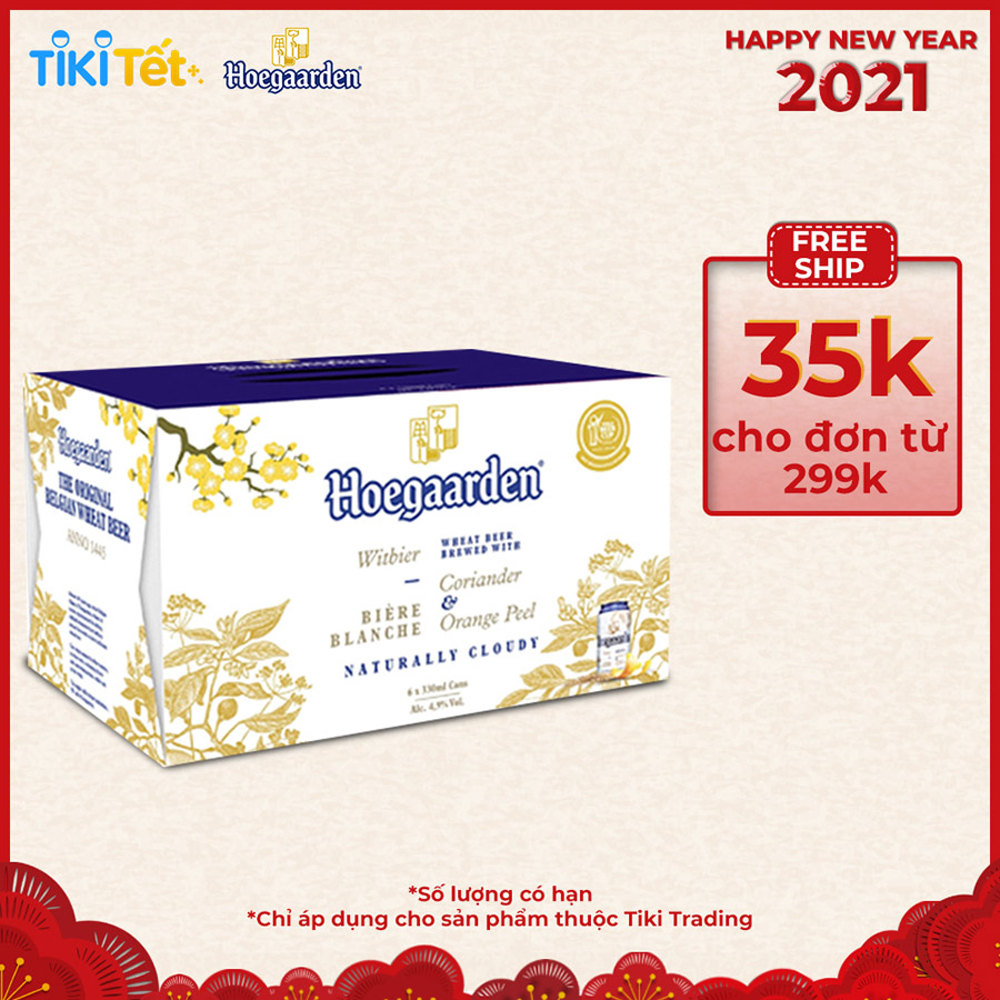 Bia Hoegaarden White lon 330ml 6 lon