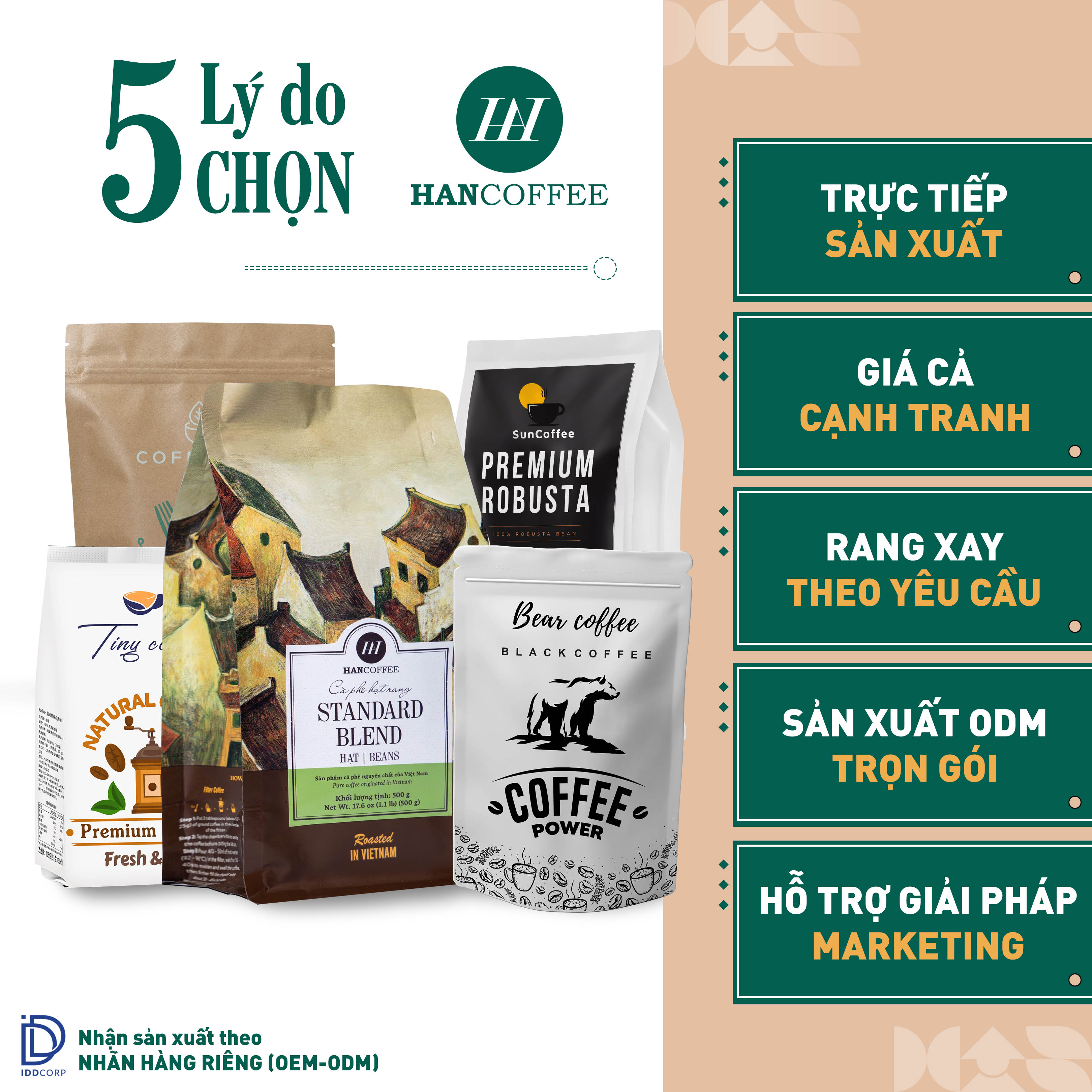 Cà Phê Robusta - Cafe Rang Mộc 100% HANCOFFEE Đắng Vừa, Hậu Ngọt, Dễ Uống Pha Phin - HN100RB1