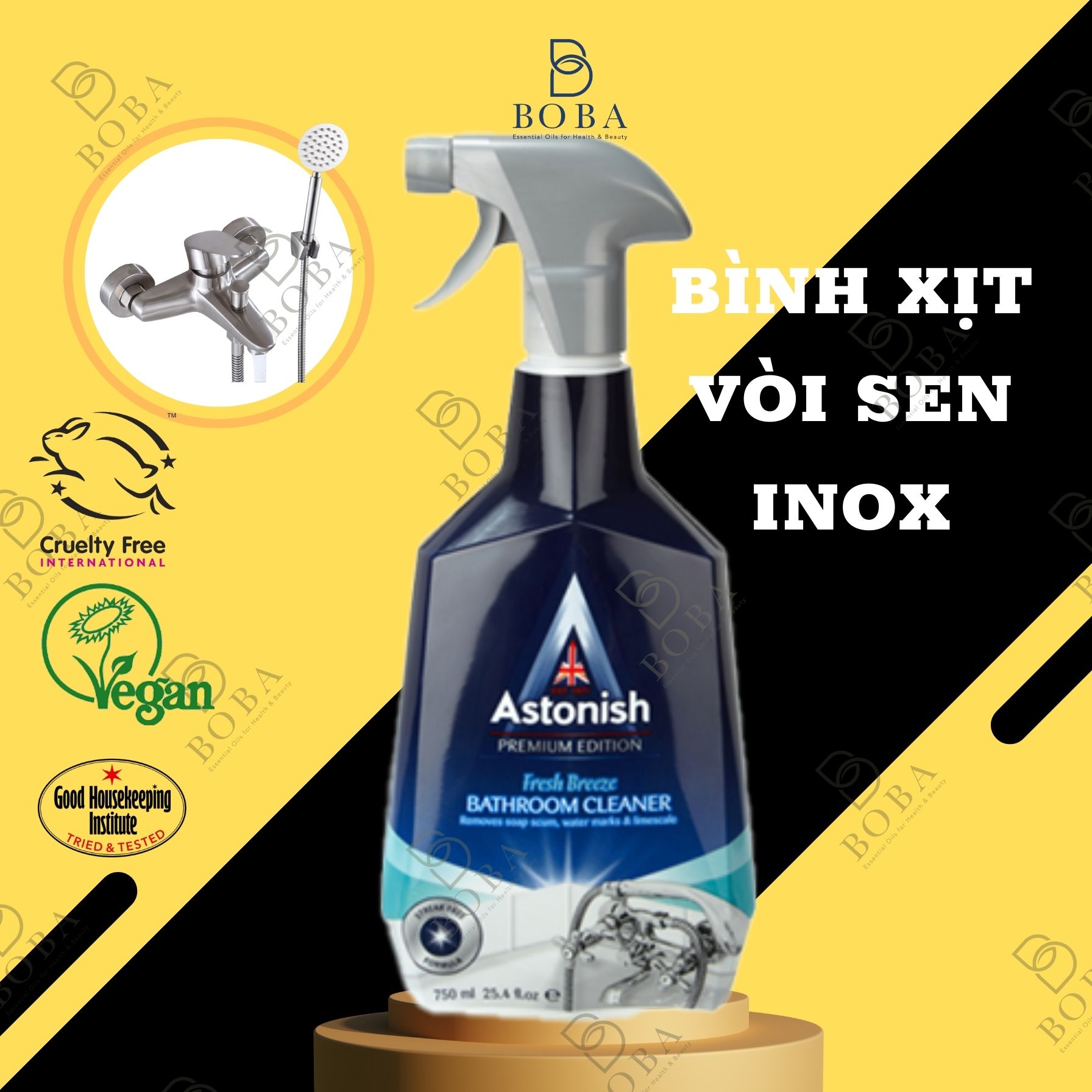 Bình Xịt Astonish Tẩy Các Vết Ố Trên Bề Mặt Inox, Làm Sáng Bóng, Vệ Sinh Nhà Tắm