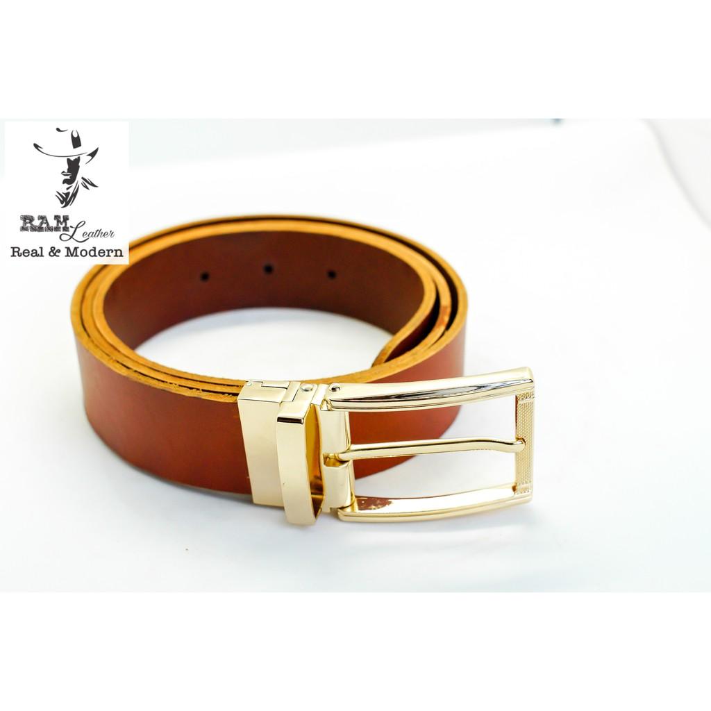 Thắt lưng nam da bò vegtan thảo mộc Ý cao cấp khóa vàng - RAM Leather