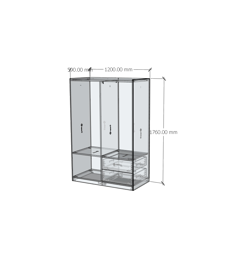 HAPPY FURNITURE , Gỗ tự nhiên , Tủ quần áo 2 ngăn kéo - GAMZE , THK_193 , 120cm x 59cm x 176cm