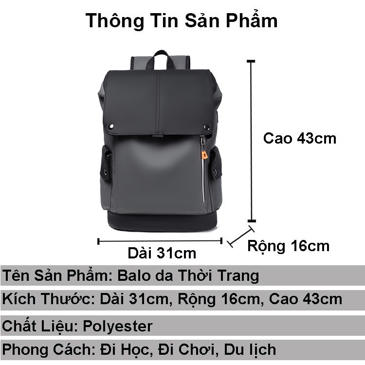 Balo da nam đi học đựng laptop thời trang cặp da nam đi học chống nước kiểu dáng trẻ trung Dru Hàng Chính Hãng