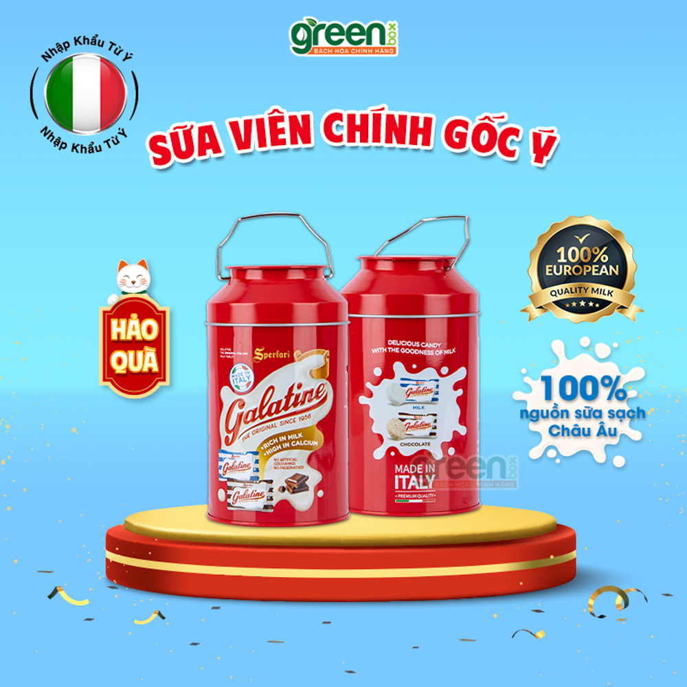 Xô kẹo vị sữa và sô cô la Galatine 200g nhập khẩu Ý