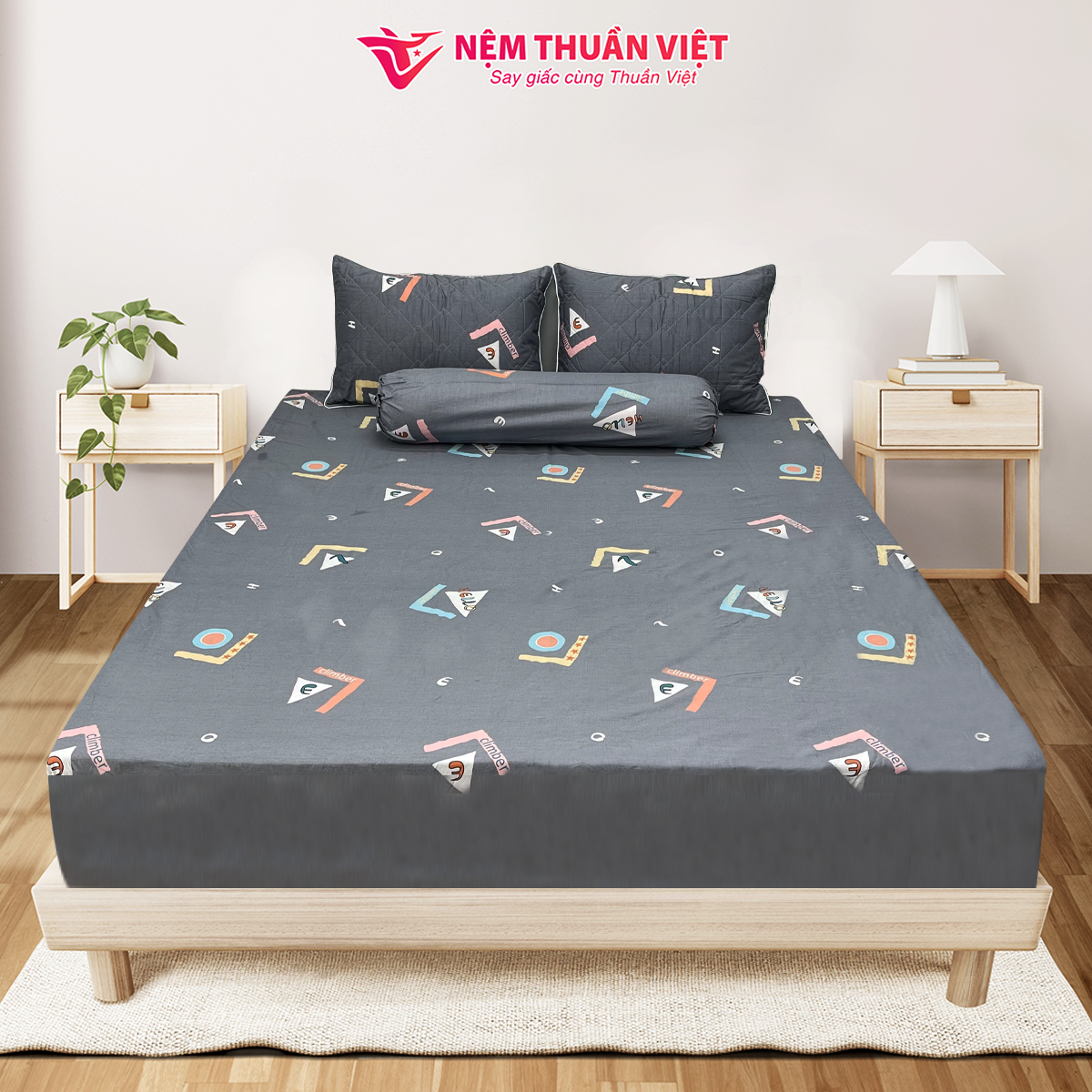 Bộ Ga Gối 100% Cotton Thuần Việt - Xám COT03