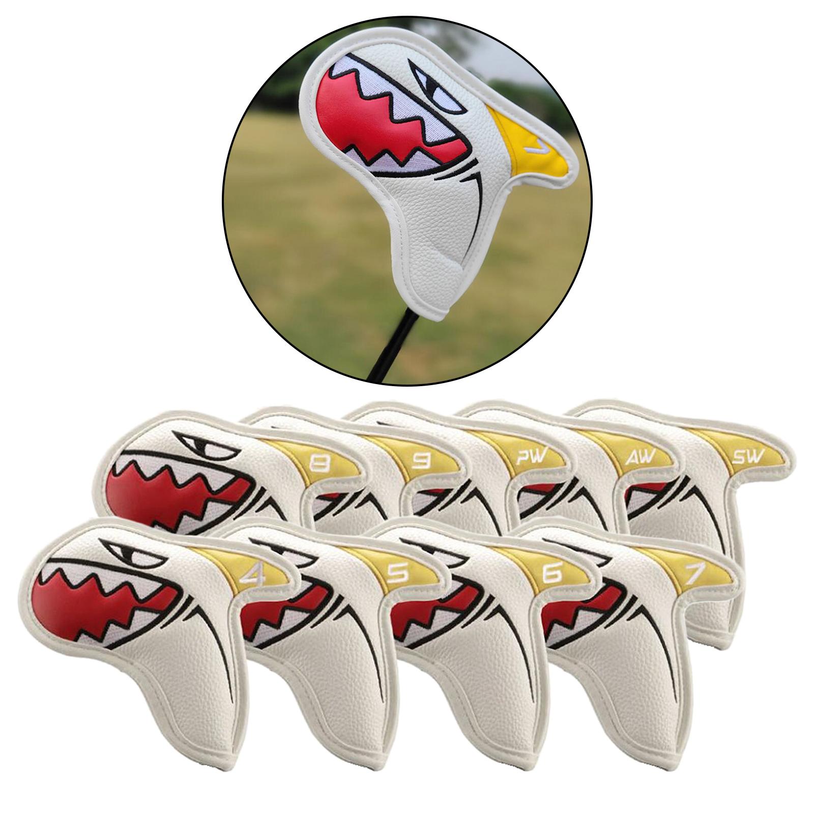 9x Shark Golf Iron Head Covers Leather PU Golf Club Headcovers