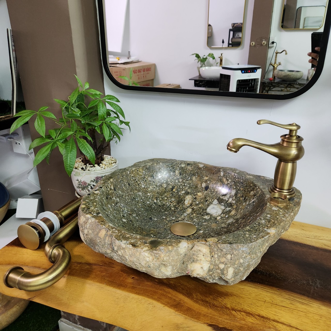 Lavabo đá cuội / chậu rửa mặt đá cuội