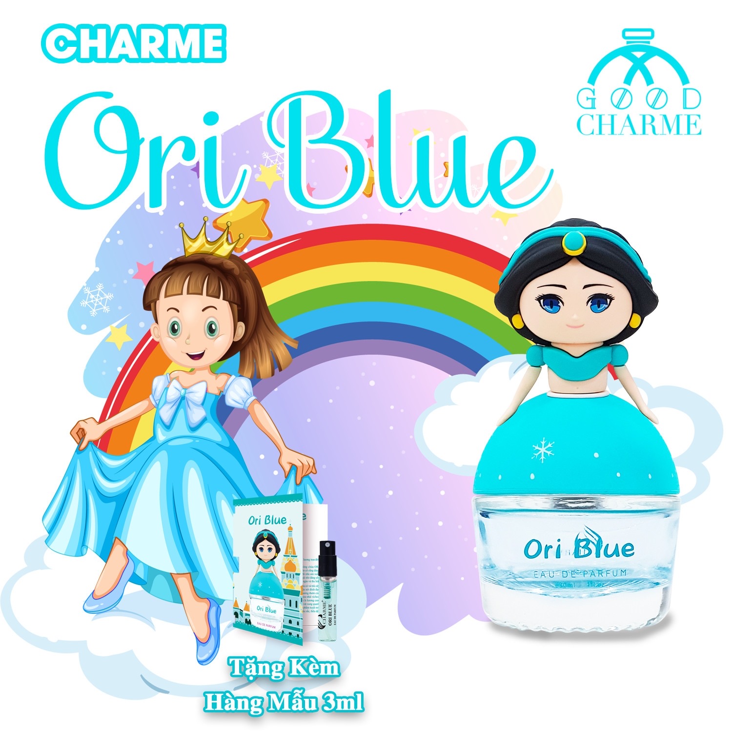 Nước hoa trẻ em, Charme Ori Blue, cho bé gái, nhóm hương hoa cỏ và trái cây, nhẹ nhàng, năng động, 30ml