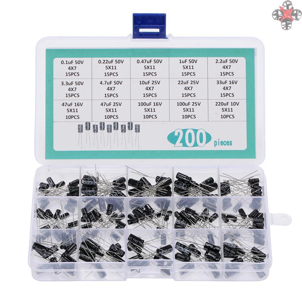 CTOY 200PCS 15Values Electrolytic Capacitors Kit with Box