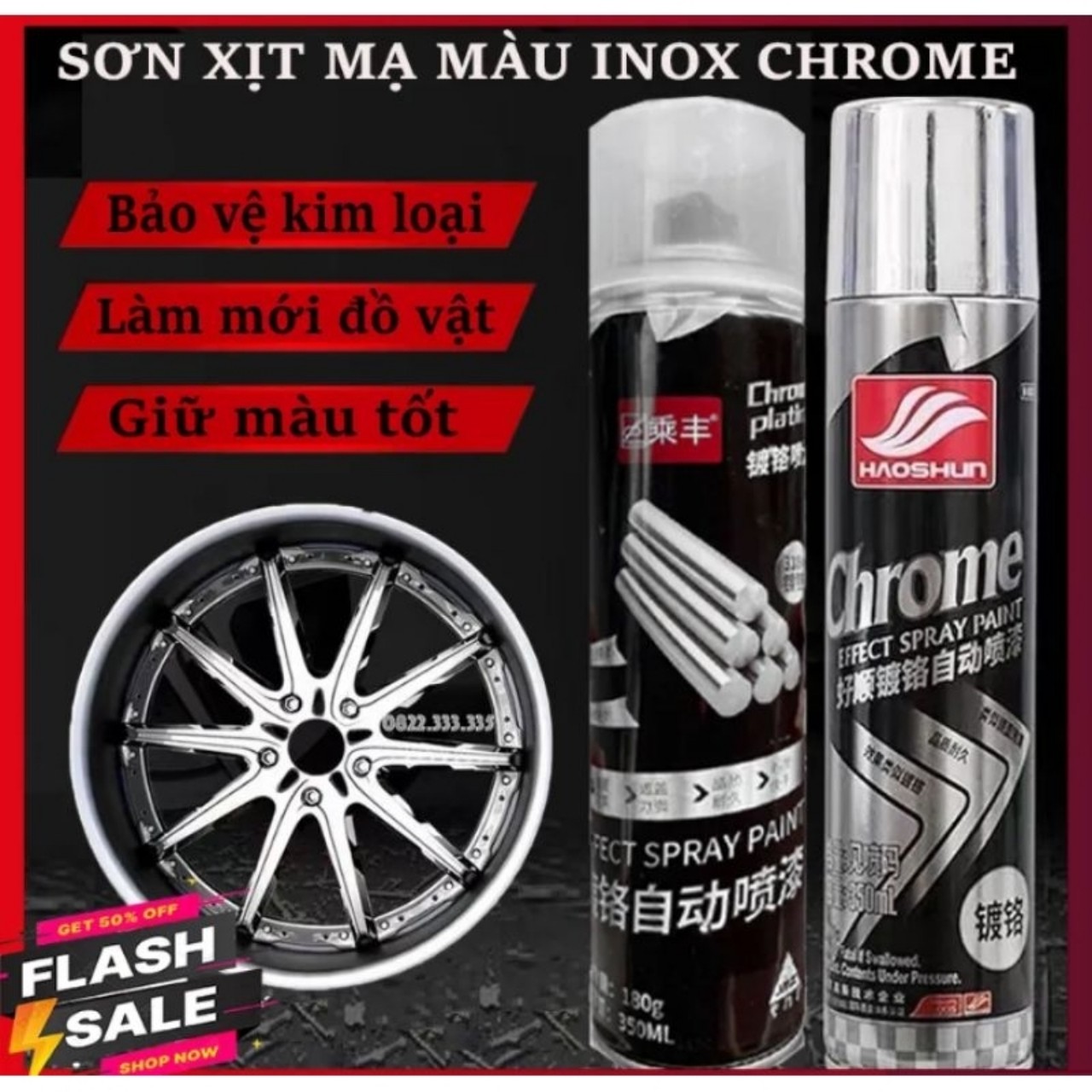 Chai sơn xịt mạ màu INOX công nghệ NANO bạc tráng gương, chai xịt làm mới inox, sơn bóng như inox chống gỉ sét