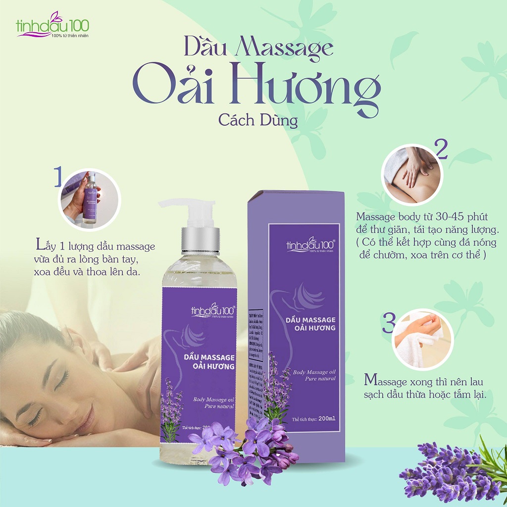 Dầu massage body oải hương dành cho Gia Đình - Dưỡng da, thư giãn 200ml