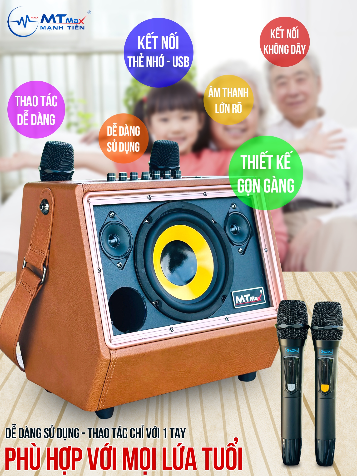 [ Hàng Chính Hãng ] Loa Xách Tay Azpro AZ369 - Công Suất Lớn 250W, Thiết Kế Nhỏ Gọn, 3 Loa 2 Đường Tiếng, Bass Căng 16cm, Âm Thanh Trong Trẻo, Bass Đánh Siêu Ấm, Bảo Hành 12 Tháng
