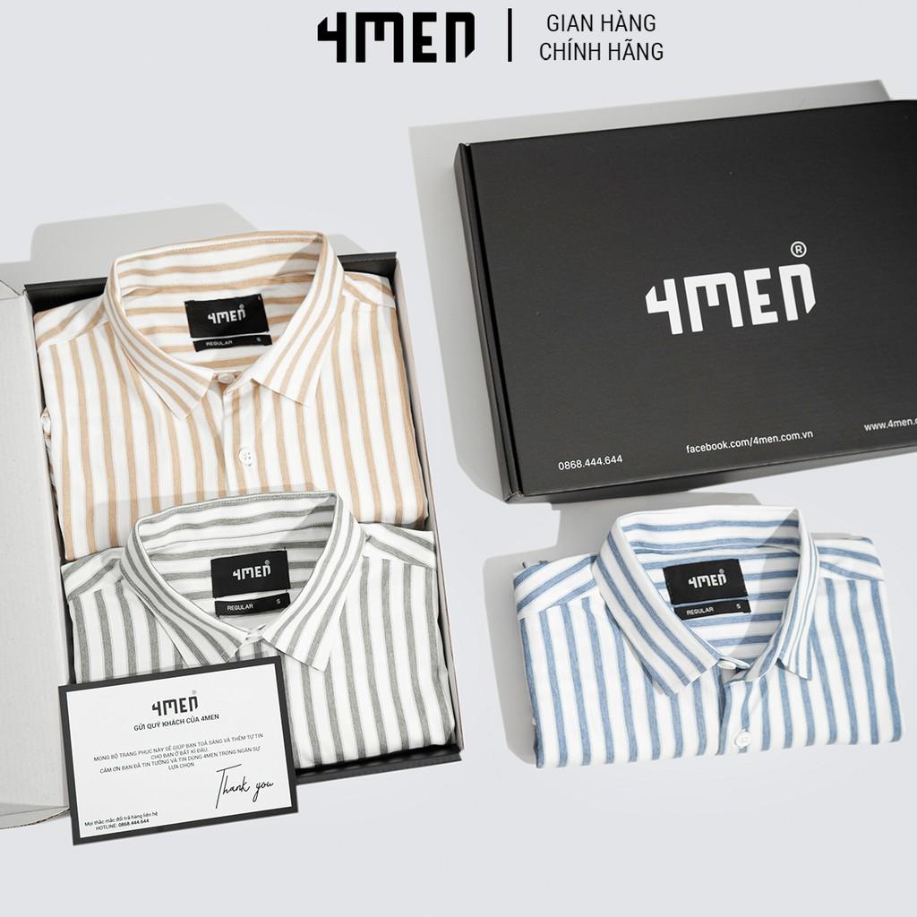 Áo sơ mi nam kẻ sọc 4MEN SM067 dài tay, cổ Đức, vải Oxford và Cotton mềm, nhẹ, bền, thoáng mát