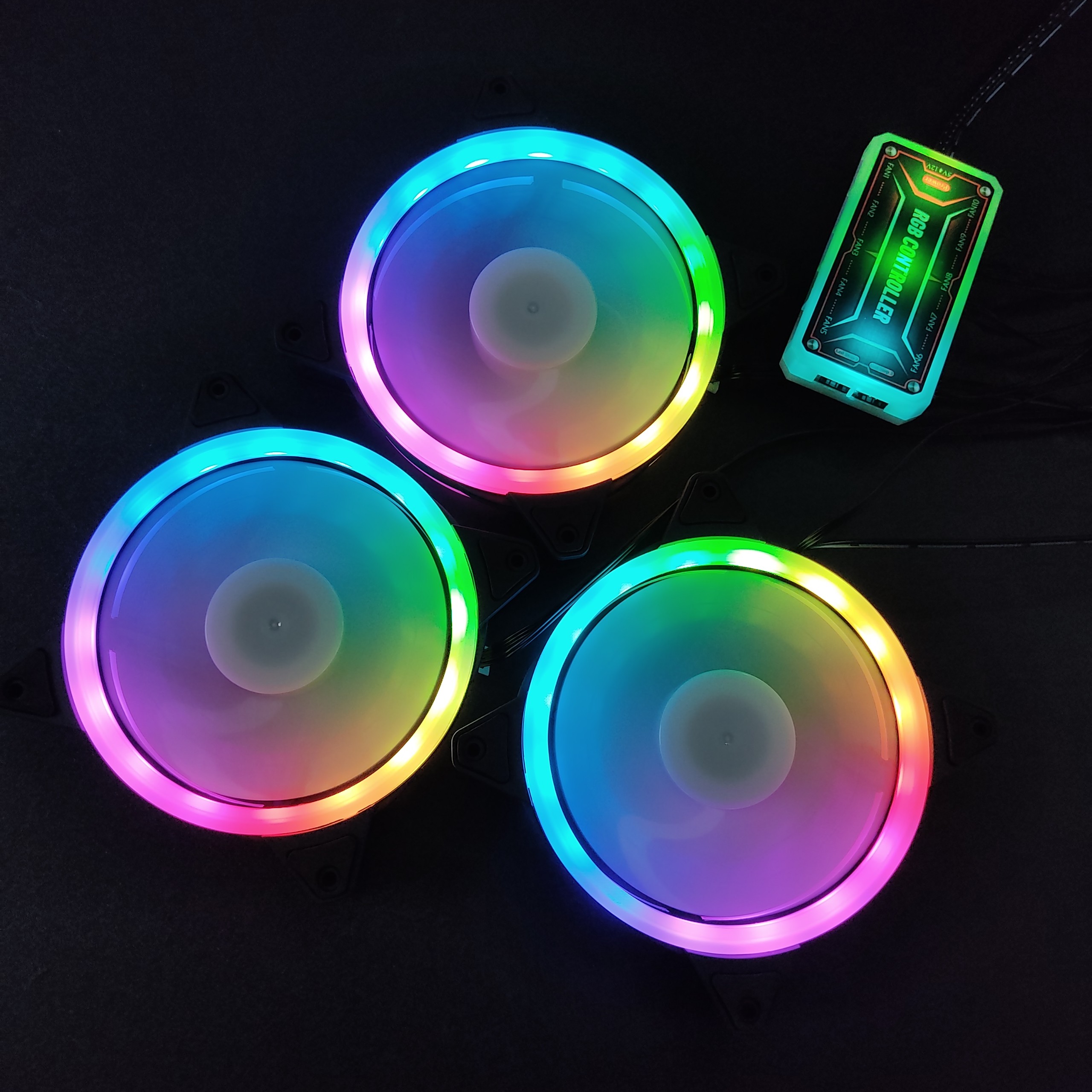 3 Quạt Tản Nhiệt, Fan Case KNC V2 Led RGB Dual Ring đồng bộ Hub điều khiển