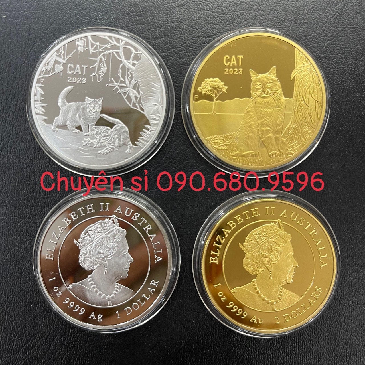 Cặp Đồng Xu Mèo Úc Mạ Vàng Bạc Kèm Túi CHỮ LỘC, Tiền Lì Xì Tết 2023 Độc Đáo, Sang Trọng