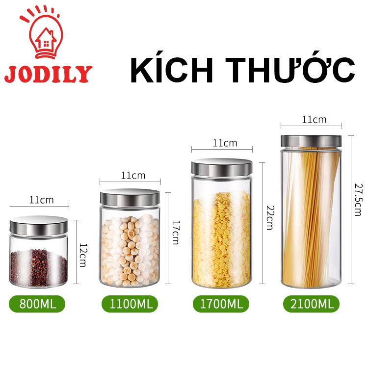 Lọ Thủy Tinh Nắp Thiếc Jodily Sang Trọng, Đựng Đồ Tiện Lợi, Sạch Sẽ, An Toàn