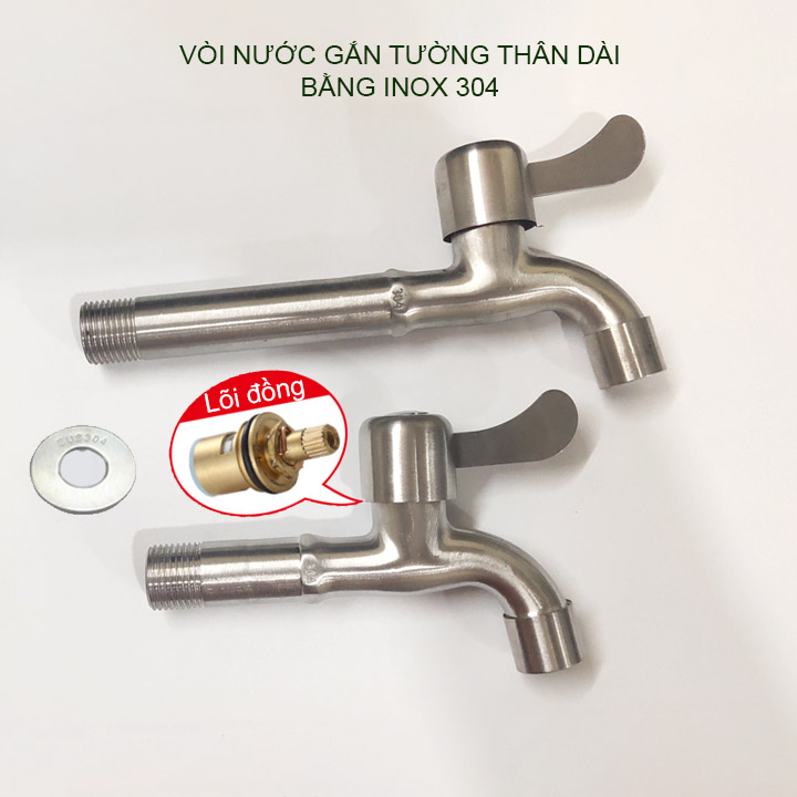 Vòi nước lạnh gắn tường bằng inox 304 thân dài 135mm-180mm tùy chọn