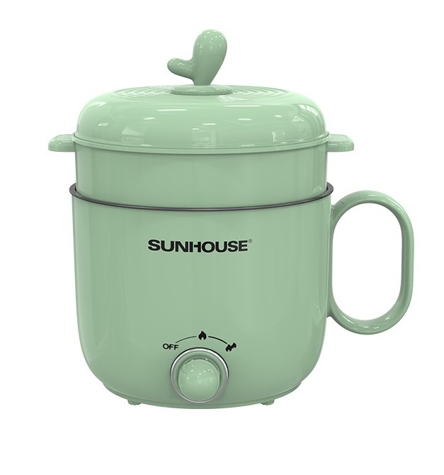 Ca lẩu điện 1.5L Sunhouse SHD4515G - 800W, 4 chức năng, phù hợp cho 1-2 người - Lòng nồi inox, chống dính Flead an toàn - Hàng chính hãng