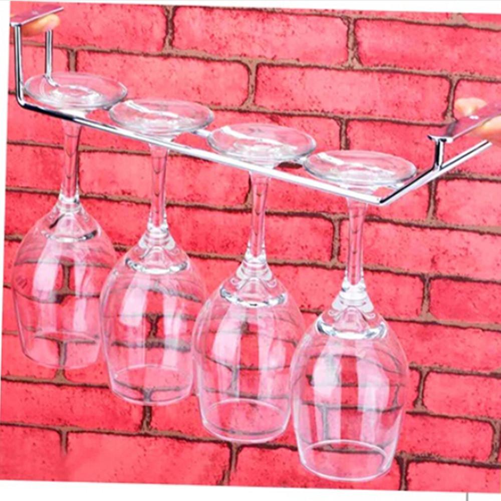 1-Row Kitchen Glass Cup Goblet Shelf Storage Rack Hanging Stemware Holder