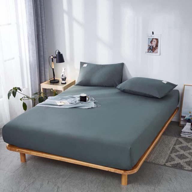 Bộ Ga Gối Cotton Đũi Tici LIDACO Cao Cấp – Xanh Mint  – 1m4x2m – Dưới 15cm