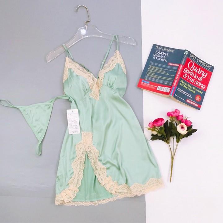 Váy ngủ sexy form ngắn ren ngực xẻ hông hở lưng màu trắng quyến rũ