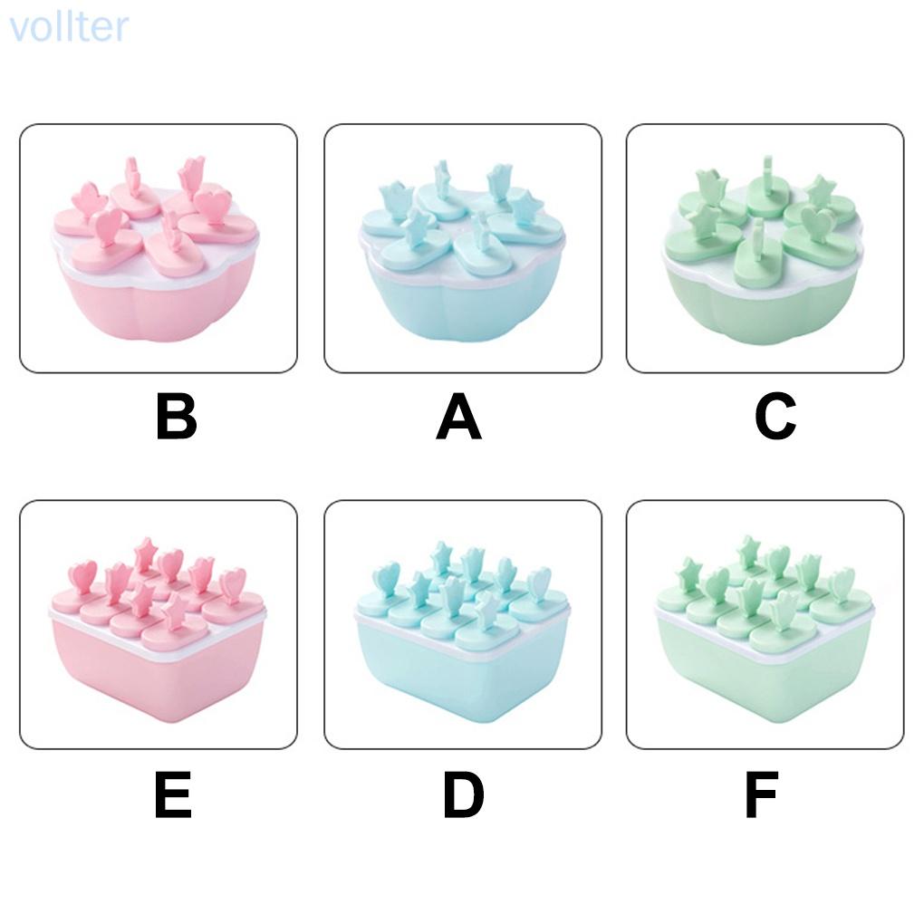 Ice Cream Mold PP Plastic Ice Dessert Maker Home Kitchen DIY Mould Summer Dessert Making Tool, Round, 6 Grid, Blue