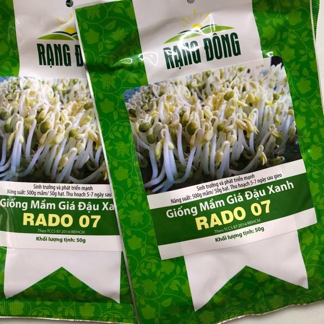 Hạt giống rau mầm giá đậu xanh Rado 07 gói 50gr Rạng Đông - 500g mầm/50g hạt Thu hoạch: 5-7 ngày sau gieo