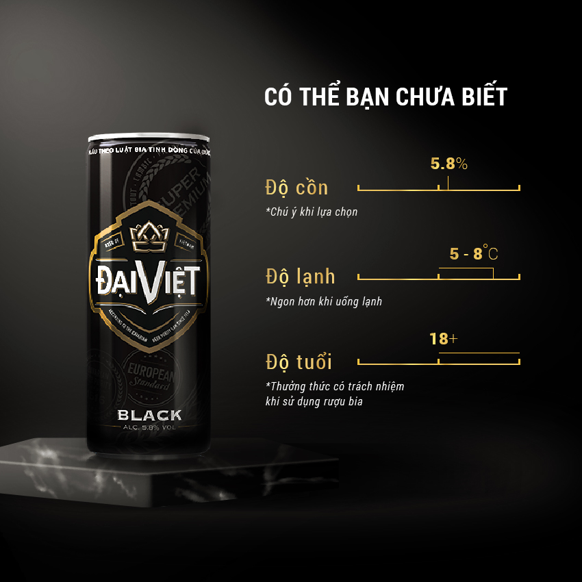 [Combo (18) lon 330ml] Bia Black Đại Việt, Bia đen sản xuất theo luật bia tinh dòng của Bia Đức, không hóa chất, Bia việt dành cho người có gu