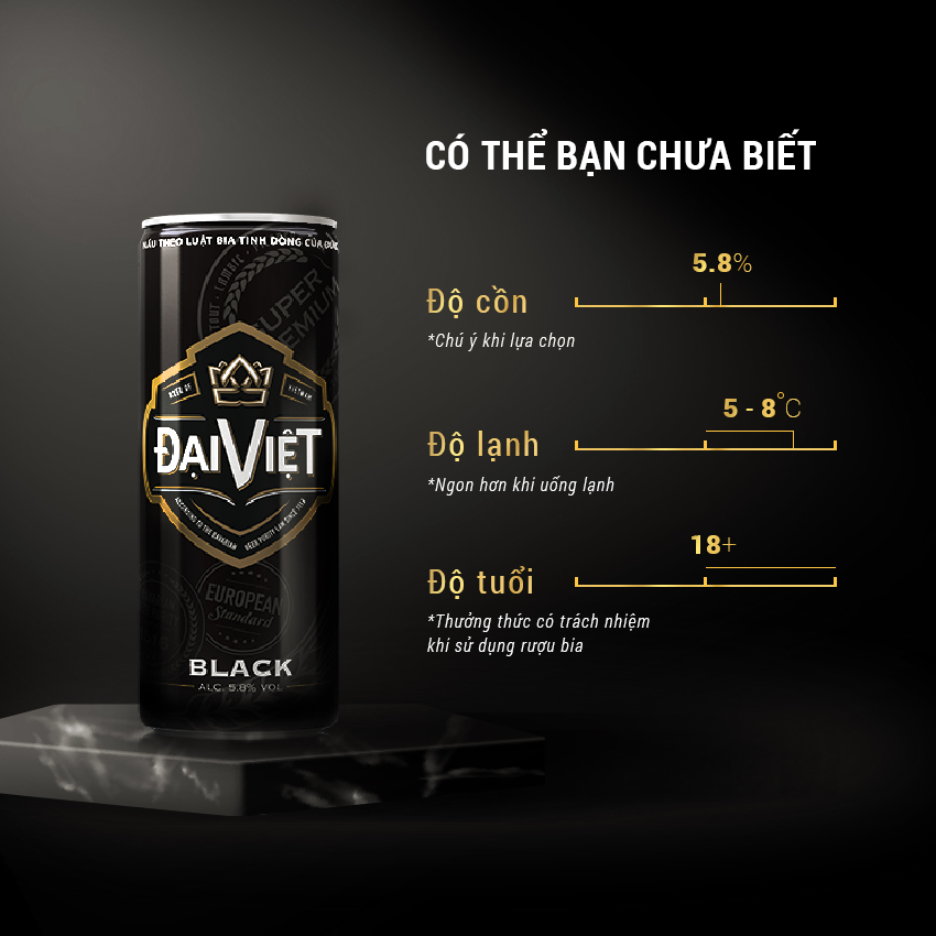 Bia Đại Việt Black, Lager, Bia đen sản xuất theo luật bia tinh dòng của Bia Đức, không hóa chất, Bia việt dành cho người có gu