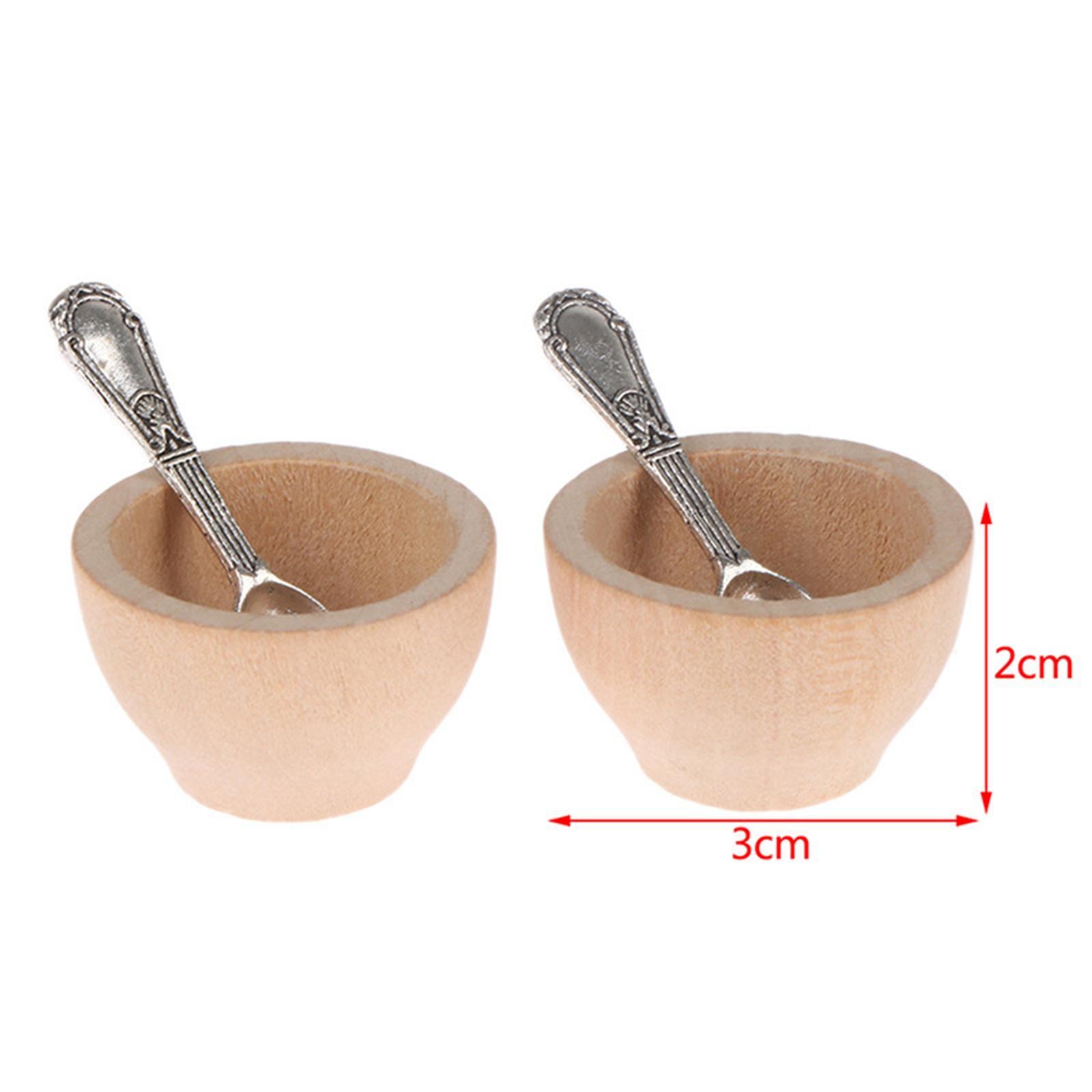 2x Wooden Bowl Dolls House Miniature Small 1:12 Doll House Play for 1/12 Dollhouse Room Box Kitchen Accessory Decoration