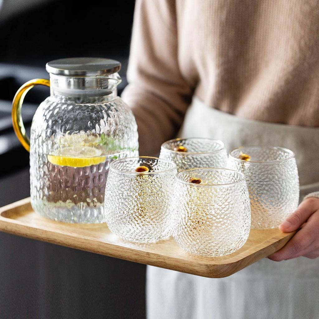 Ly thủy tinh sần chịu nhiệt 400ml quai vàng