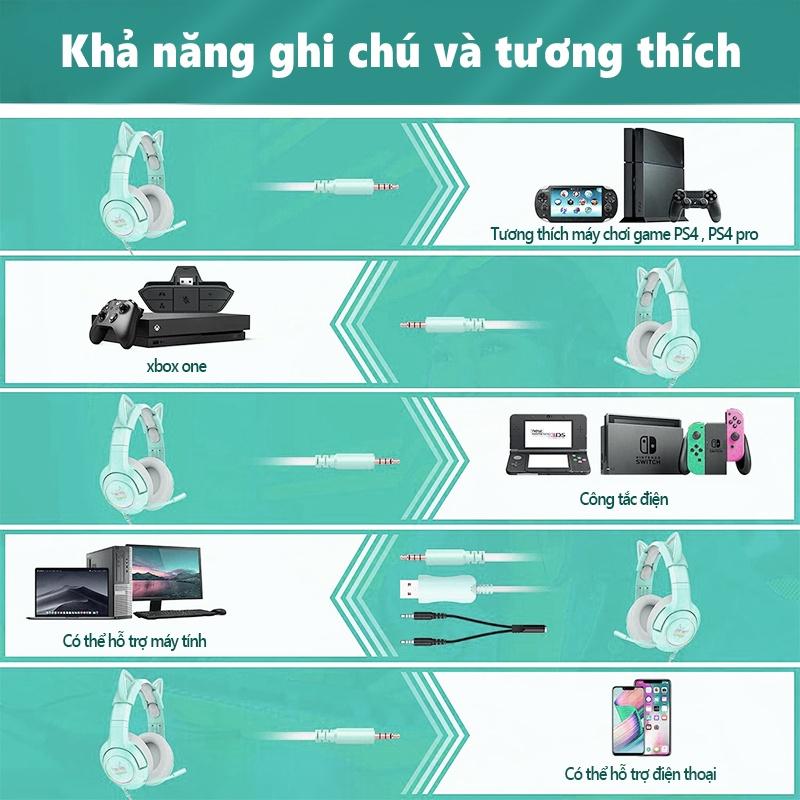 ONIKUMA K9 Tai nghe chơi game tai mèo màu xanh lá dễ thương có micro, cho máy tính, điện thoại PC PS5, PS4, Xbox. [Hàng chính hãng]