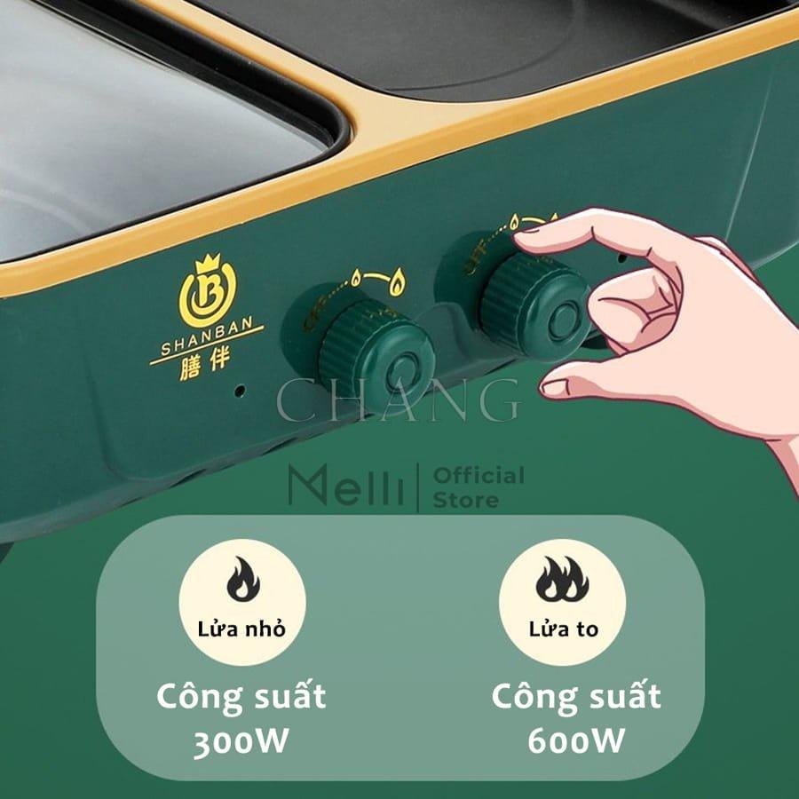 Bếp Lẩu Nướng 2 Ngăn Đa Năng SHANBAN, Nồi Lẩu Nướng 2 In1 Điều Chỉnh Nhiệt Độ Cao Cấp Siêu Chống Dính, Tiện Lợi