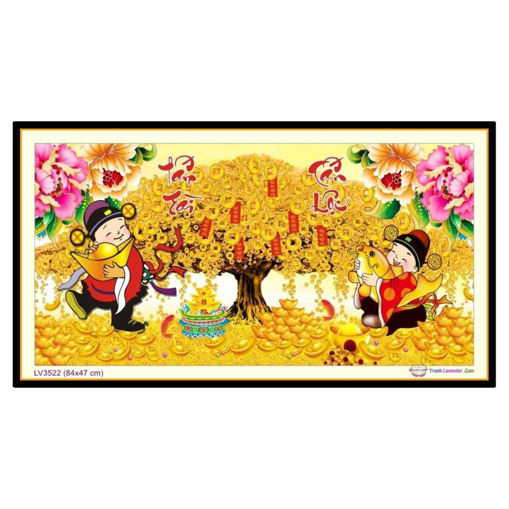 Tranh thêu cây tiền tấn tài tấn lộc LV3522 - kích thước: 84 * 47cm.