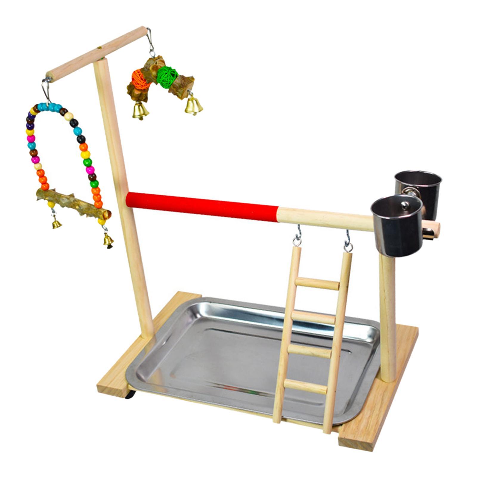 Portable Parrot Perch Stand Wooden Wood Frame Lightweight Bird Playground Adjustable Parrot Stand Perch for Cockatoo Parakeets Climbing