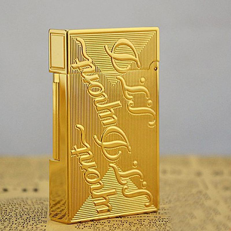 Vỏ Hột Quẹt Bật Lửa Upon Vàng Khắc Nổi Chữ S.T.Upon D05V Dùng Gas Dòng 2 Lỗ Tiếng Kêu Hay Cầm Chắc Tay - Dùng Gas Đá Cao Cấp
