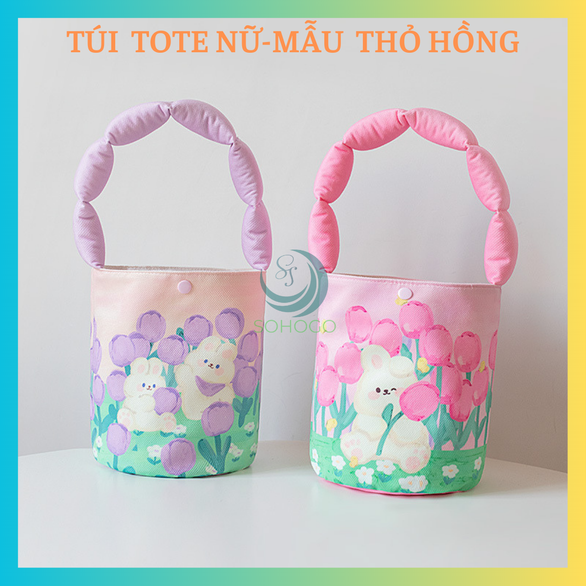 [CHỌN MÀU]-Túi tote bag vải canvas nữ họa tiết thỏ hồng-phong cách Hàn Quốc