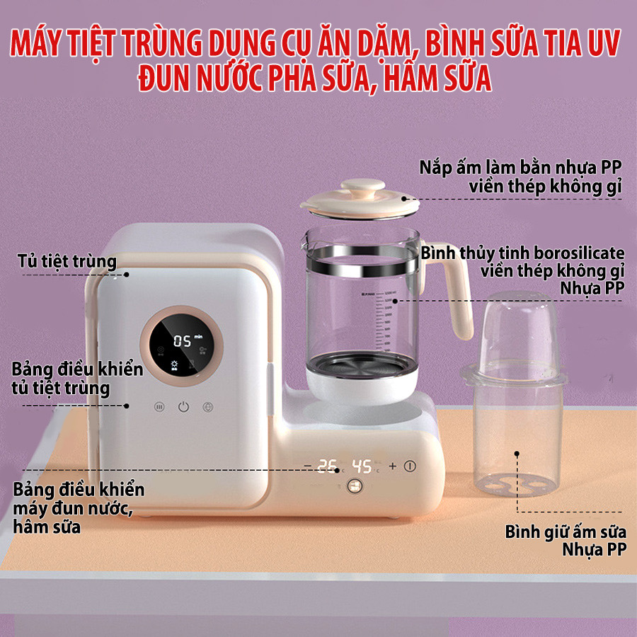 Máy tiệt trùng bình sữa sấy khô dụng cụ ăn dặm tia UV đa năng VIVIDEAR - Máy đun nước pha sữa diệt khuẩn dễ dàng