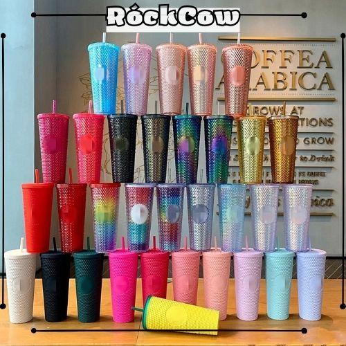 Xả kho ly đính đá kim cương lấp lánh 2 lớp Cách Nhiệt Cao Cấp dung tích 700ml Kèm Ống Hút - Rockcow