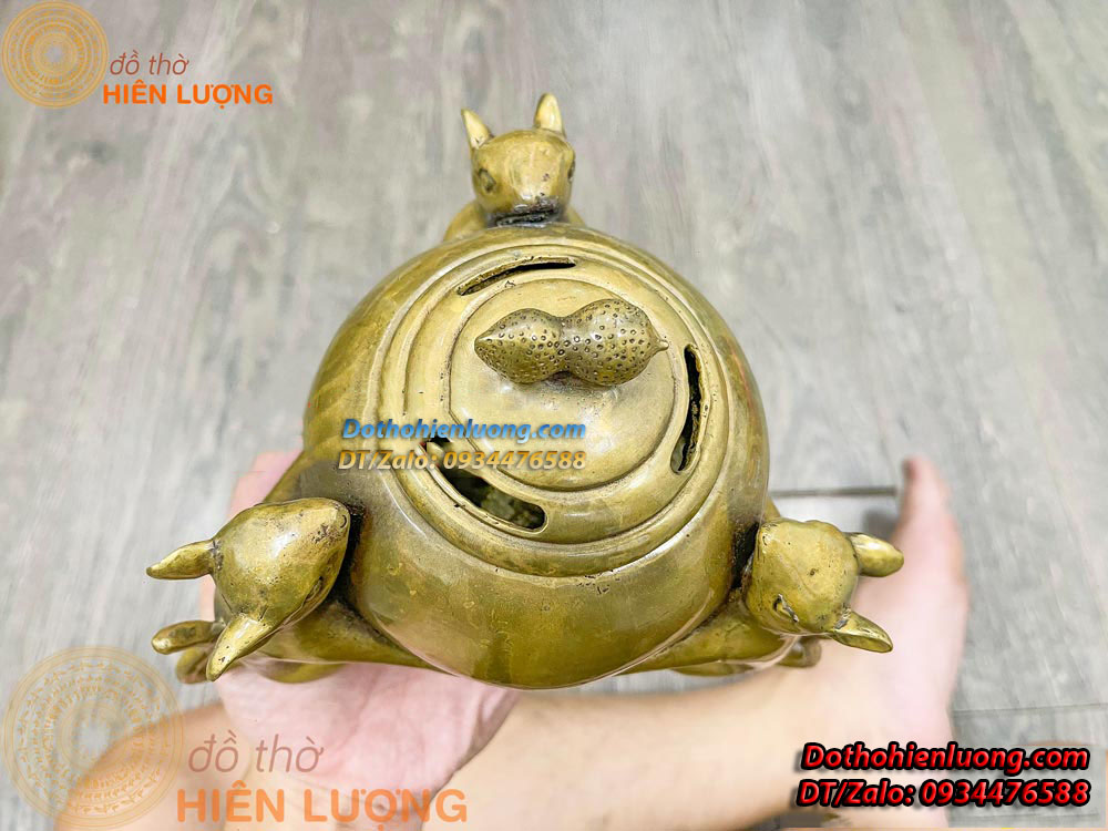 Lư Xông Trầm Tam Chuột Màu Vàng Bằng Đồng Nguyên Chất Kích Thước 20x15cm, Nặng 1,5Kg - Đồ Thờ Hiên Lượng