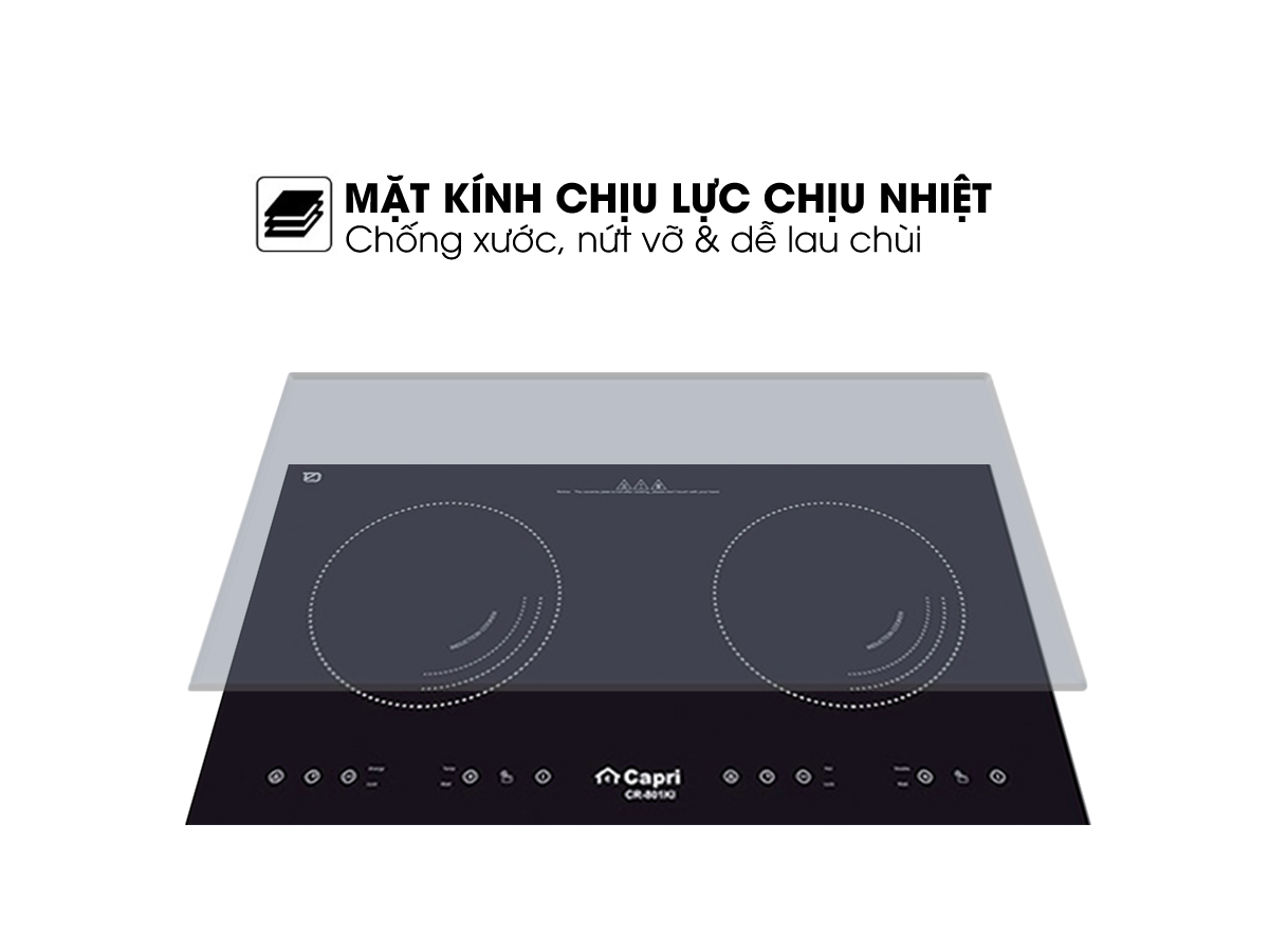Bếp điện từ đôi Capri CR-801KI - Hàng Chính Hãng, Sản Xuất Theo Công Nghệ Tiên Tiến Châu Âu, Tiết Kiệm Điện Và Thời Gian Nấu Tối Ưu