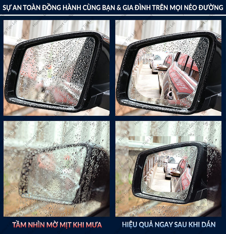 Bộ Miếng Dán Chống Nước Gương Ô Tô Xe Máy Dán Kính Chống Mưa Chống Đọng Nước Phủ NANO Cao Cấp