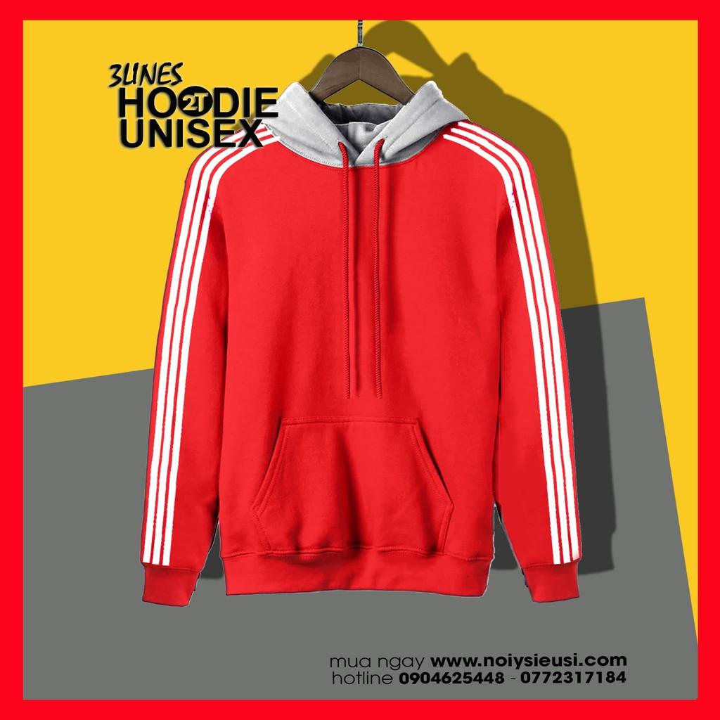 Áo Hoodie 3Lines nón xám unisex 2T Store H3L02 màu đỏ